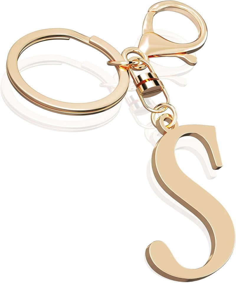 Suweibuke Cute Stainless Steel Gold Initial Letter Keychain for Women Girl, Charms for Key Handbag Backpack Bag, Personalized Gift - Image 1